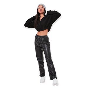 🔃Missguided Teddy V Front Black Cropped Hoodie